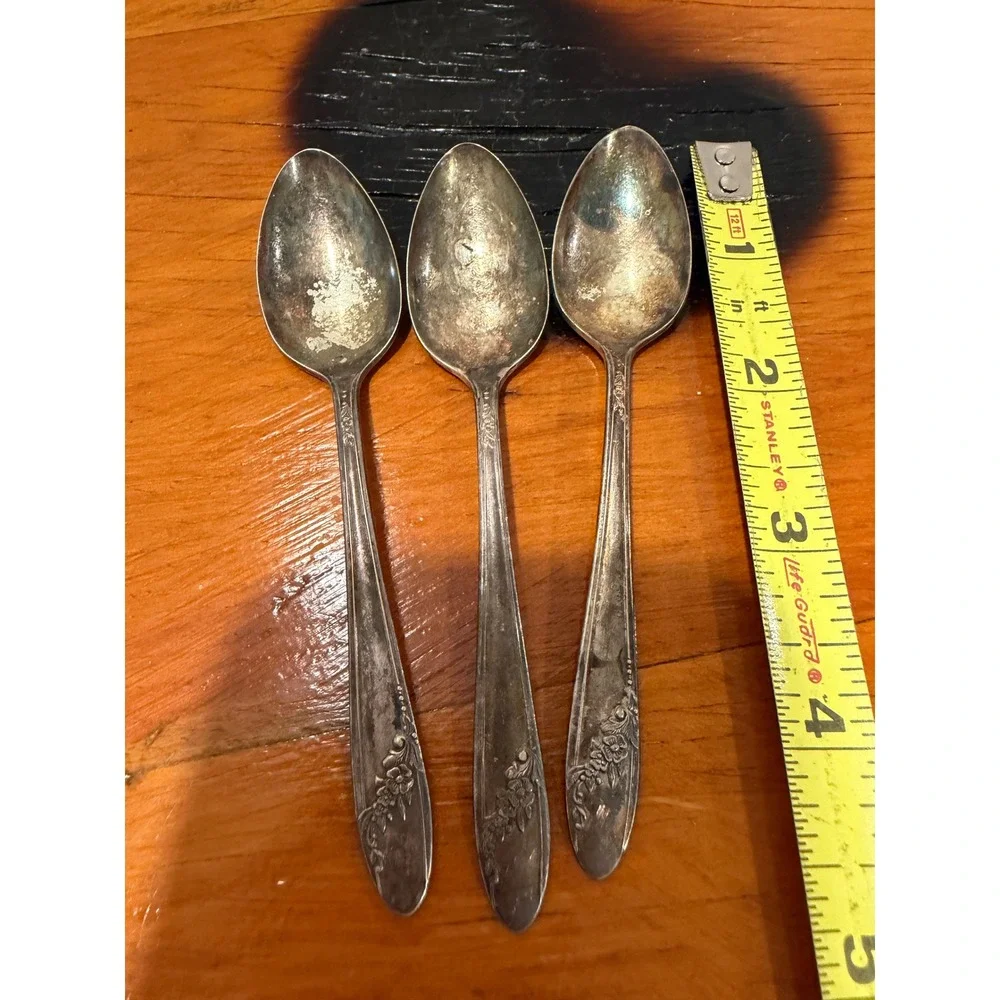 Vintage Silverplate Teaspoons Set of 3 Floral Pattern Ornate Flatware 4.25 Inch